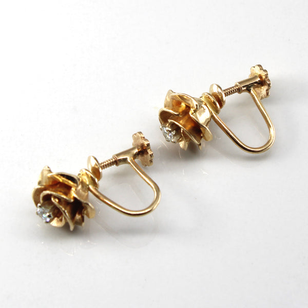 Rose Design Diamond Gold Clip On Earrings | 0.10ctw |