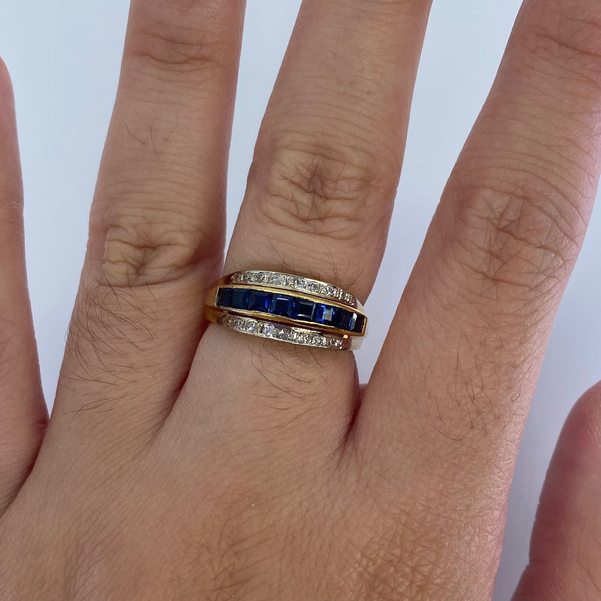 Channel Set Sapphire and Diamond Ring | 0.80ctw, 0.09ctw | SZ 5.75 |