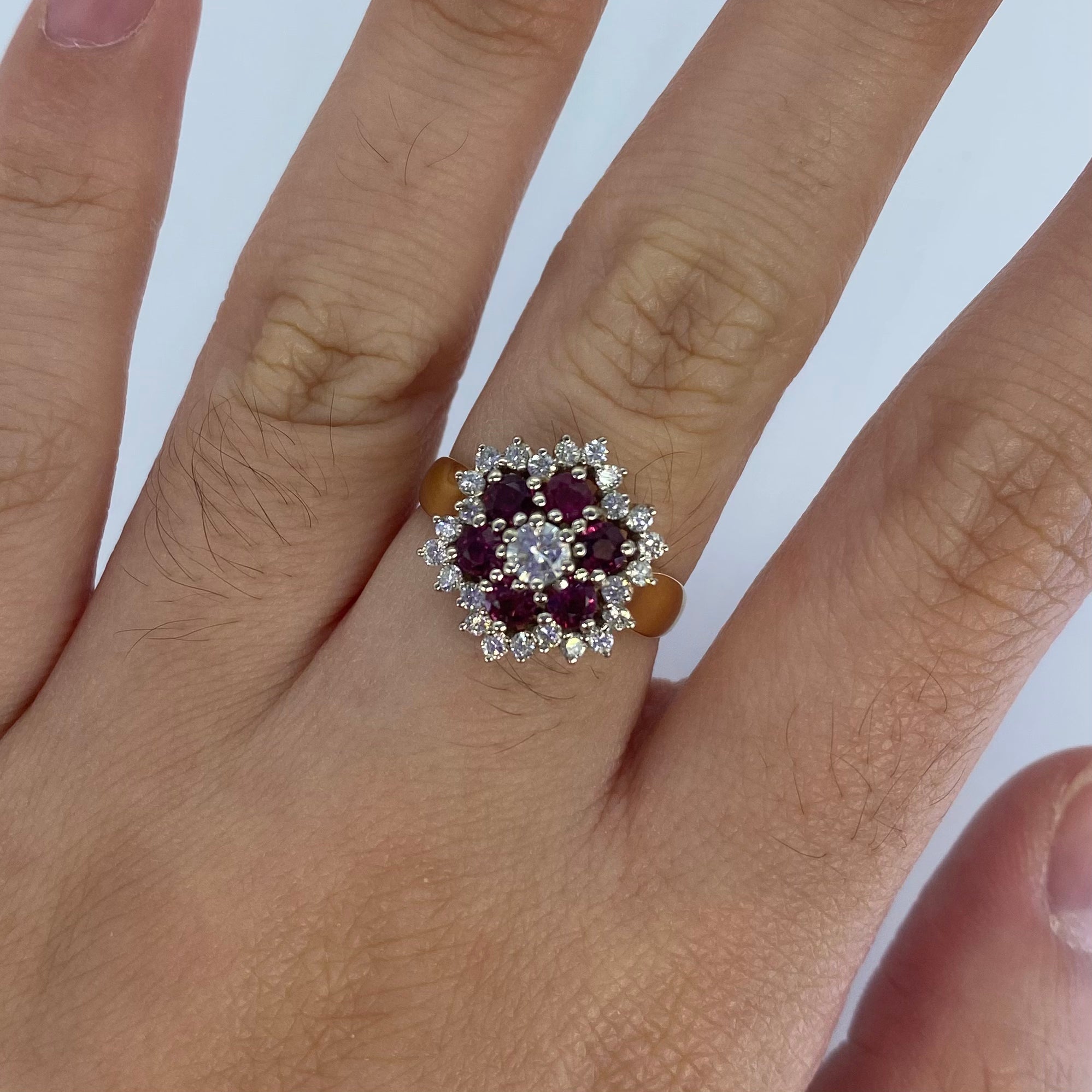 Floral Halo Ruby and Diamond Ring | 0.60 ctw, 0.45ctw | SZ 6.75 |