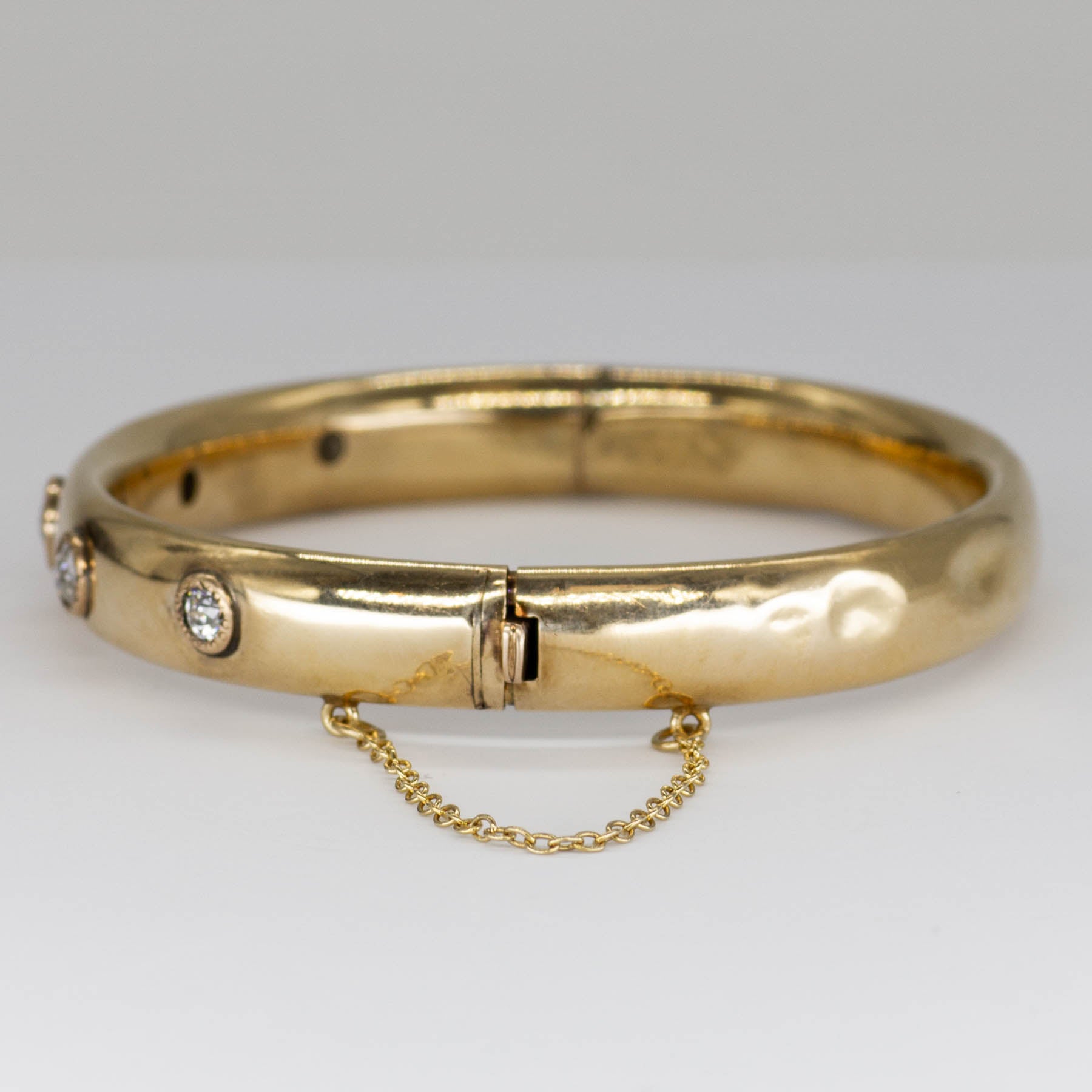 Flush Set Diamond Vintage Gold Bangle | 1.19ctw | 8"|