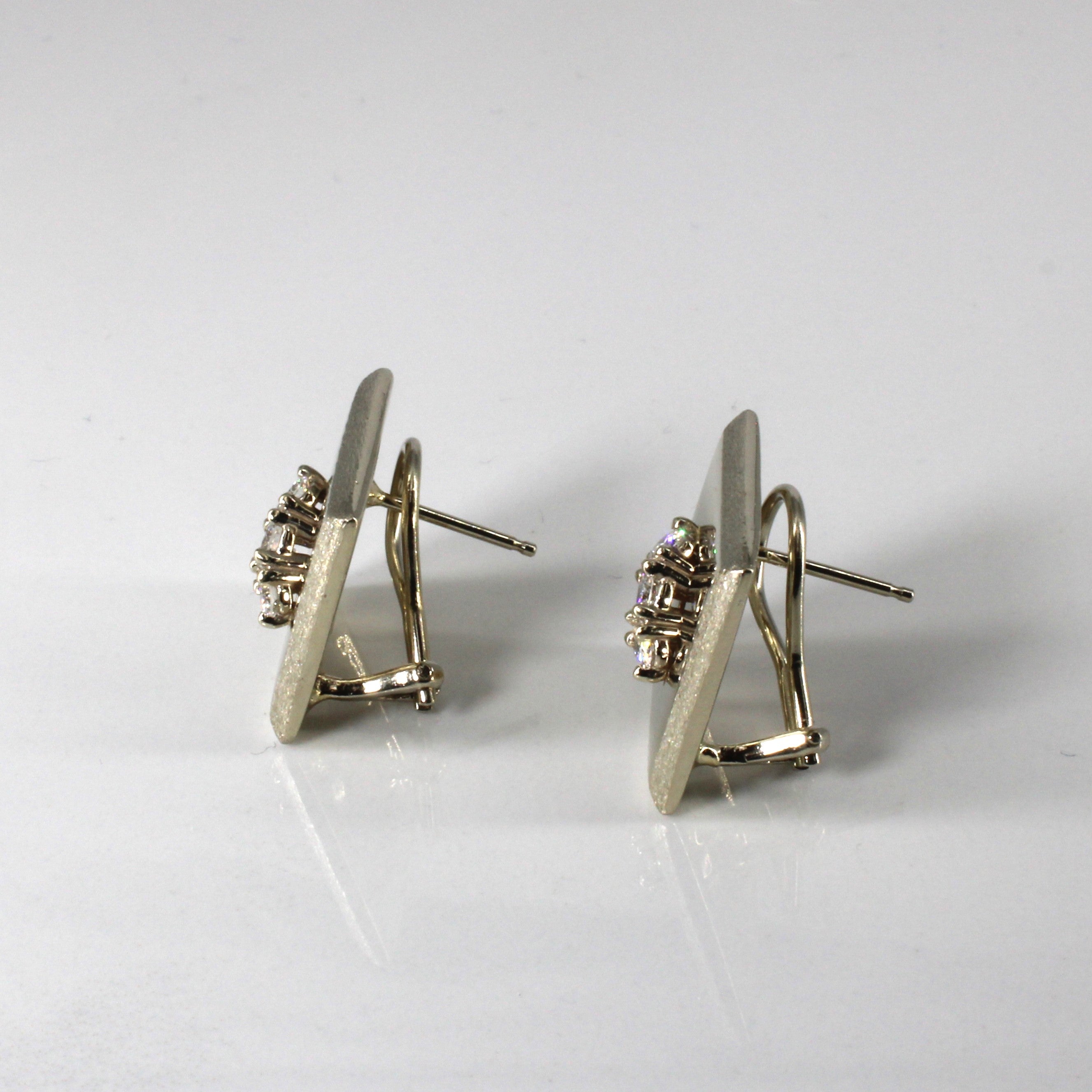 Three Stone Diamond Square Shaped Earrings | 0.66ctw |