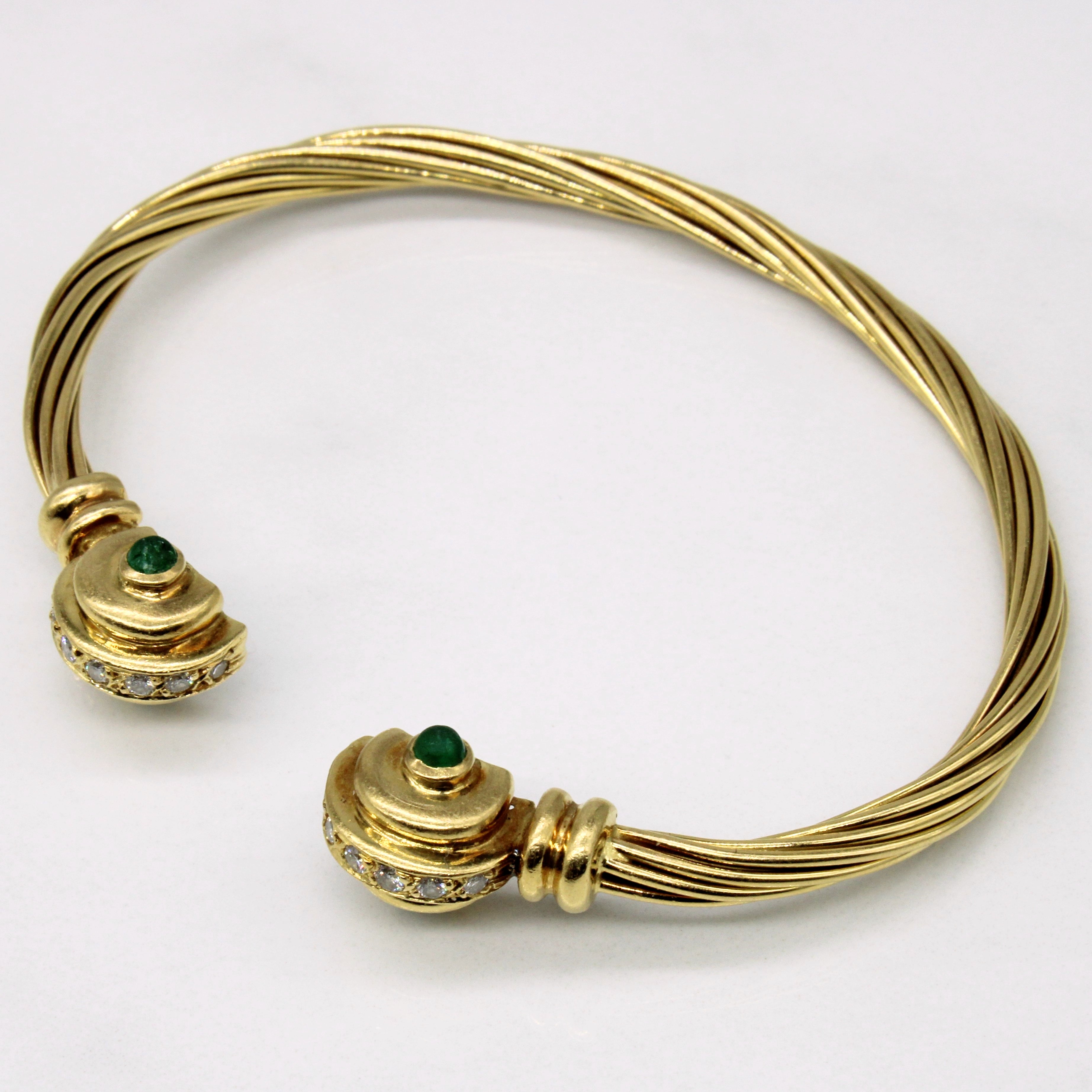 Bracelet ouvert émeraude et diamants | 0,52 ct, 0,24 ct | Taille 7 |