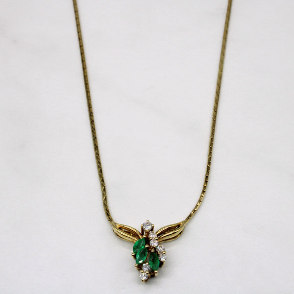 Emerald & Diamond Pendant 14k Necklace | 0.45ctw, 0.32ctw | 17
