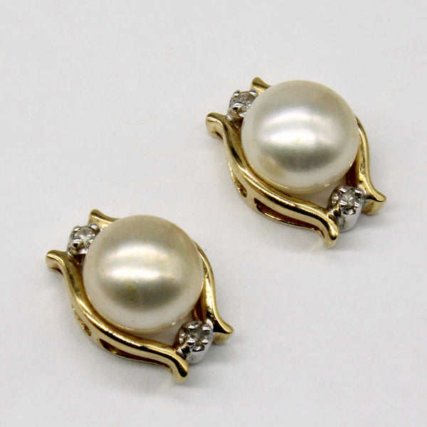Pearl & Diamond 18k Earrings | 0.02ctw |