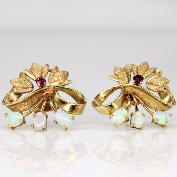 'Birks' Vintage Opal & Ruby Earrings | 0.24ctw, 0.10ctw |