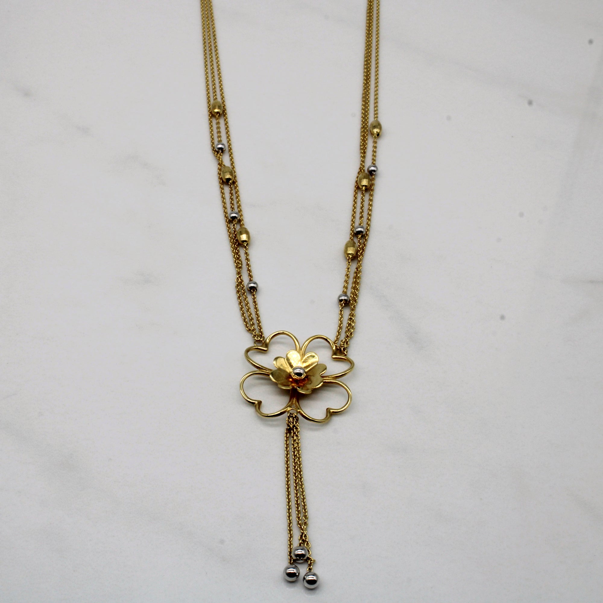 14k Two Tone Gold Floral Necklace | 17