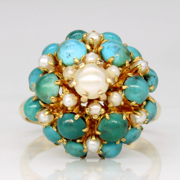 Turquoise & Pearl Cocktail 20k Ring | 3.30ctw | SZ 9 |