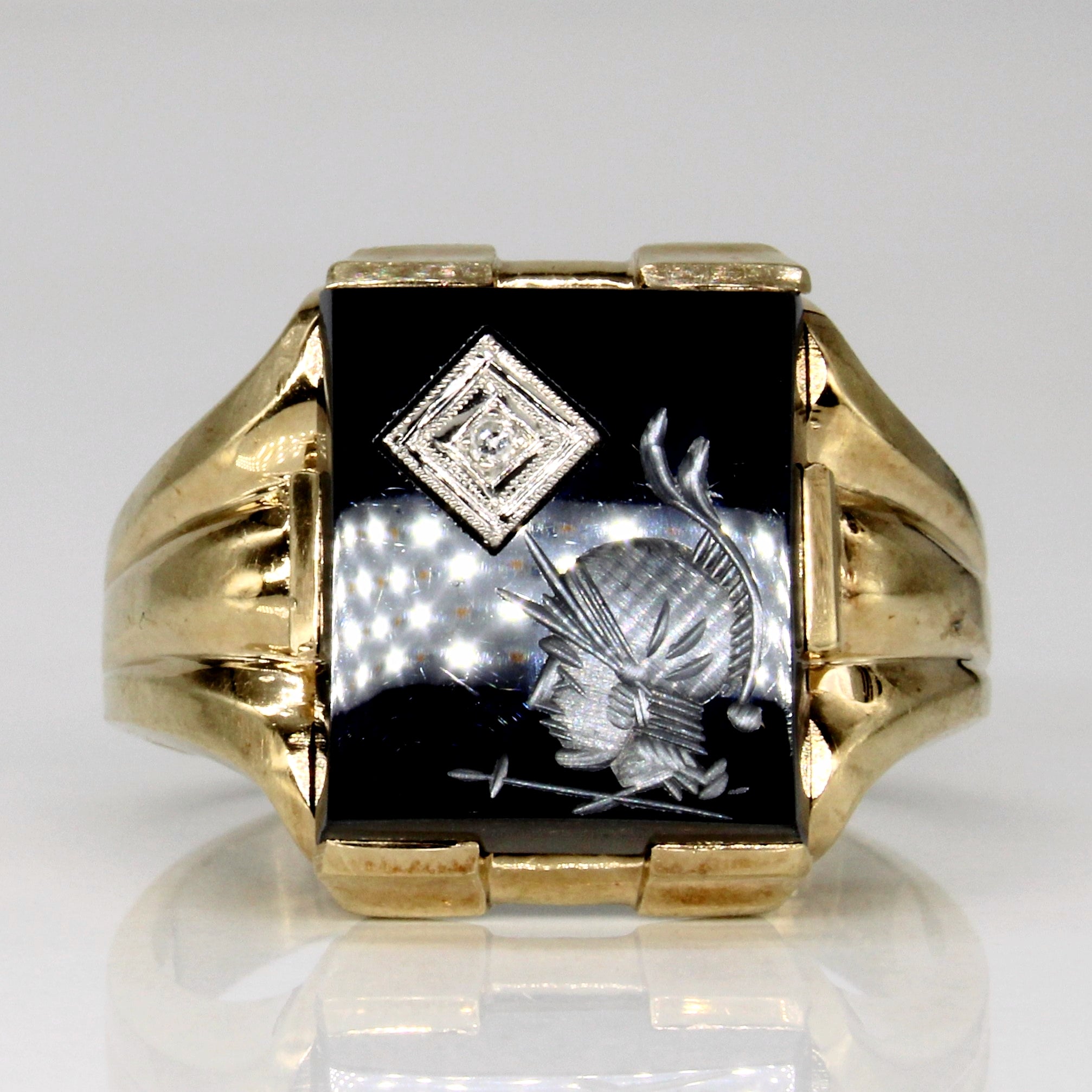 Intaglio Hematite & Diamond Ring | 7.00ct, 0.01ct | SZ 10.25 |