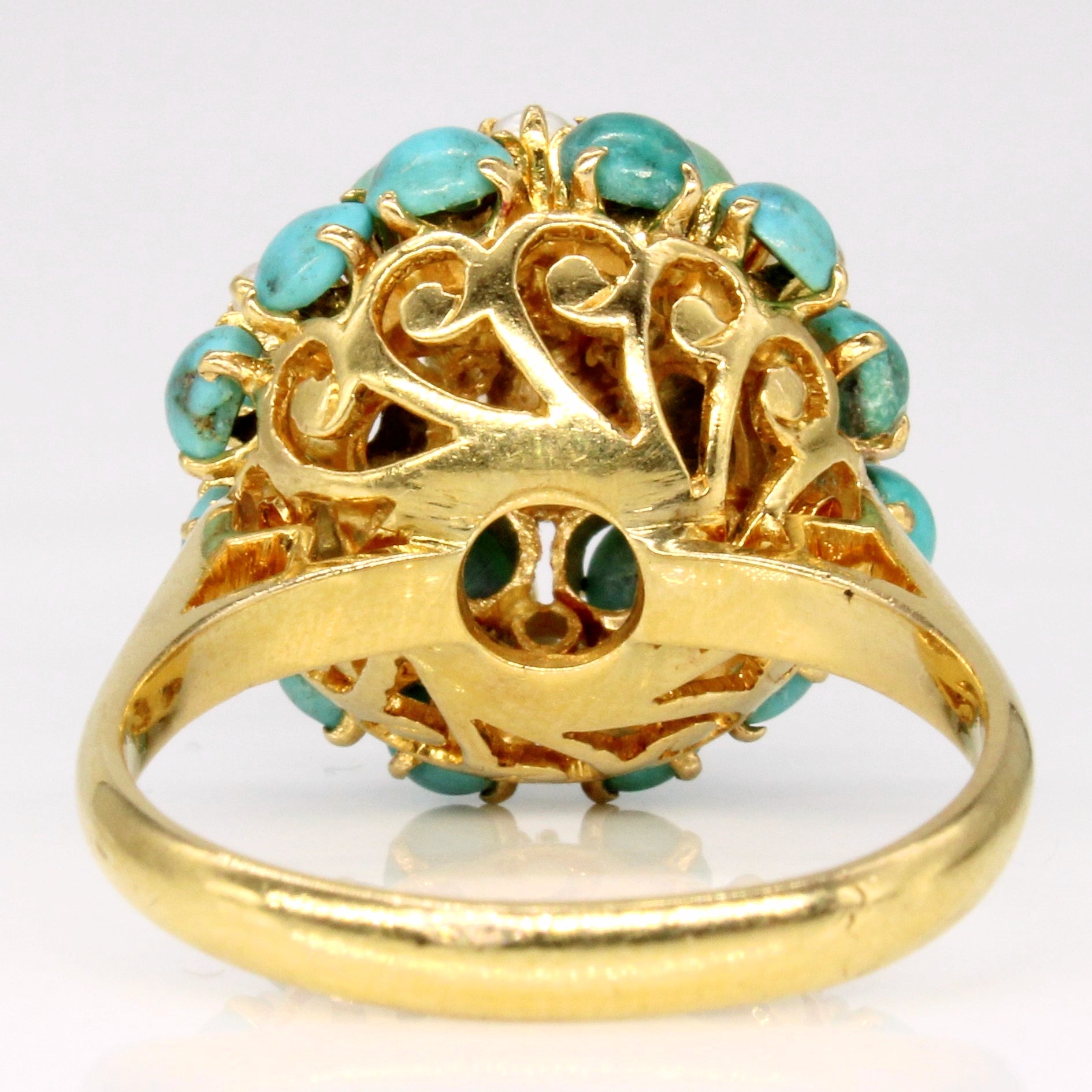 Turquoise & Pearl Cocktail 20k Ring | 3.30ctw | SZ 9 |