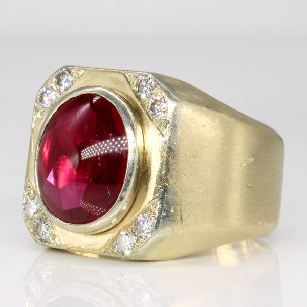 Synthetic Ruby & Diamond Cocktail 14k Ring | 7.25ct, 0.52ctw | SZ 12.25 |