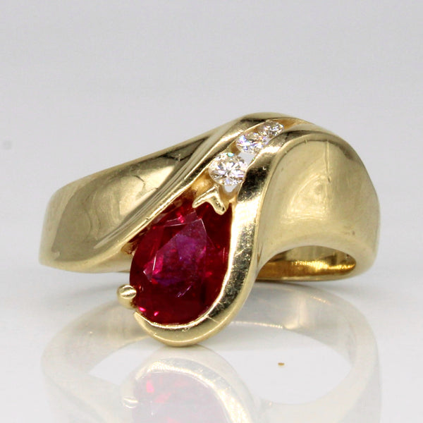Synthetic Ruby & Natural Diamond Contour Ring | 1.00ct, 0.07ctw | SZ 4.25 |