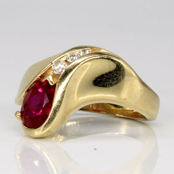 Synthetic Ruby & Natural Diamond Contour Ring | 1.00ct, 0.07ctw | SZ 4.25 |