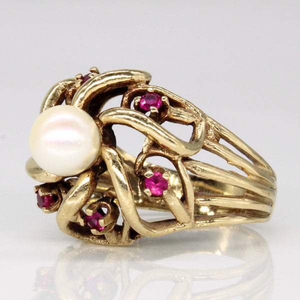 Pearl & Synthetic Ruby Cocktail Ring | 0.18ctw | SZ 5.75 |