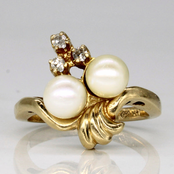 Ornate Pearl & Diamond Ring | 0.09ctw | SZ 6.5 |