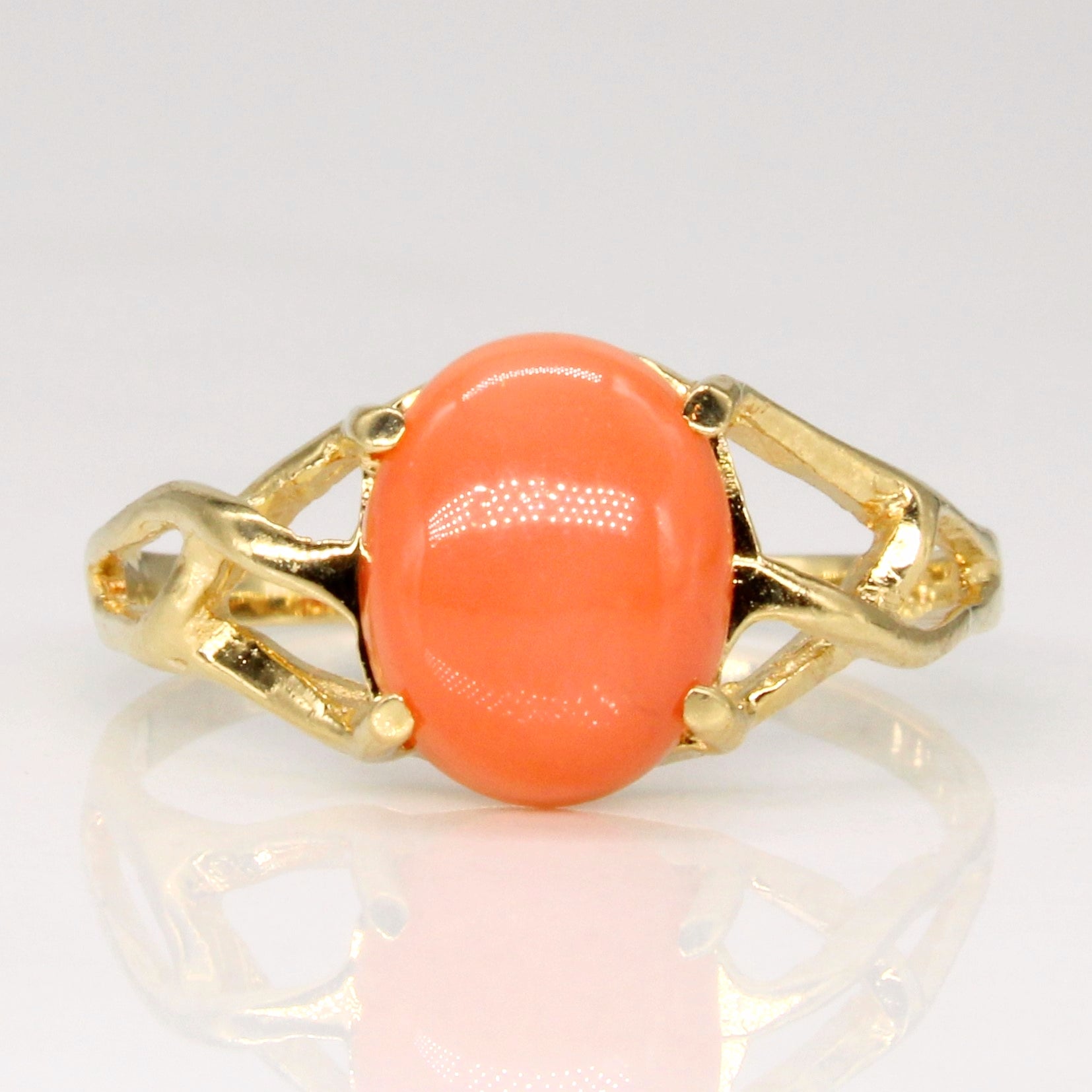 Coral Cabochon 14k Ring | 1.50ct | SZ 6.5 |