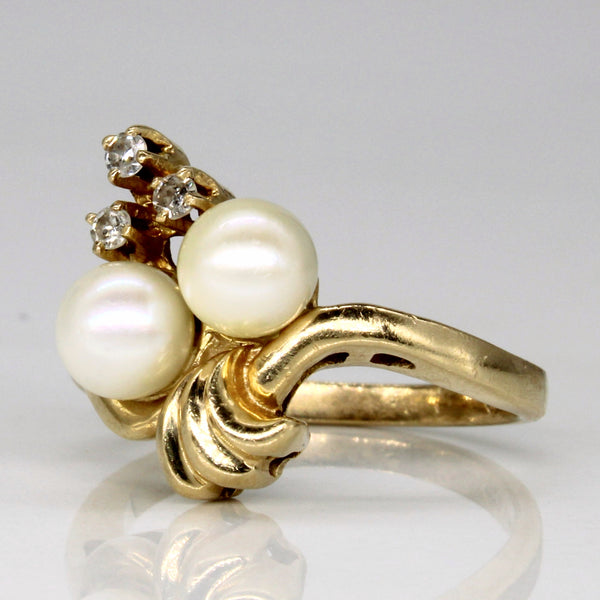 Ornate Pearl & Diamond Ring | 0.09ctw | SZ 6.5 |