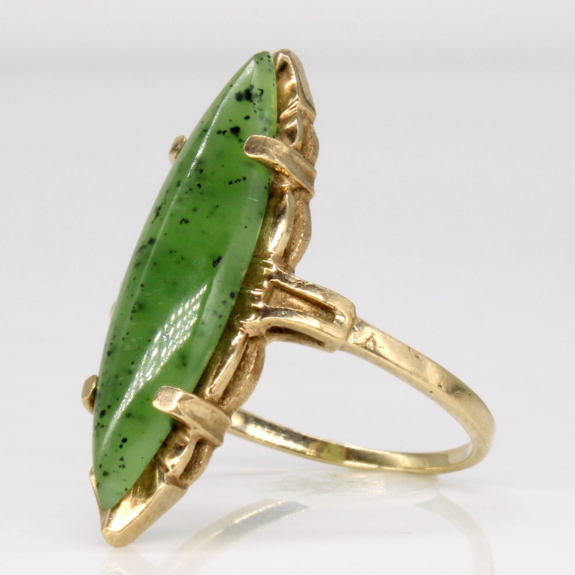 Nephrite Navette Cocktail 10k Ring | 3.30ct | SZ 7 |