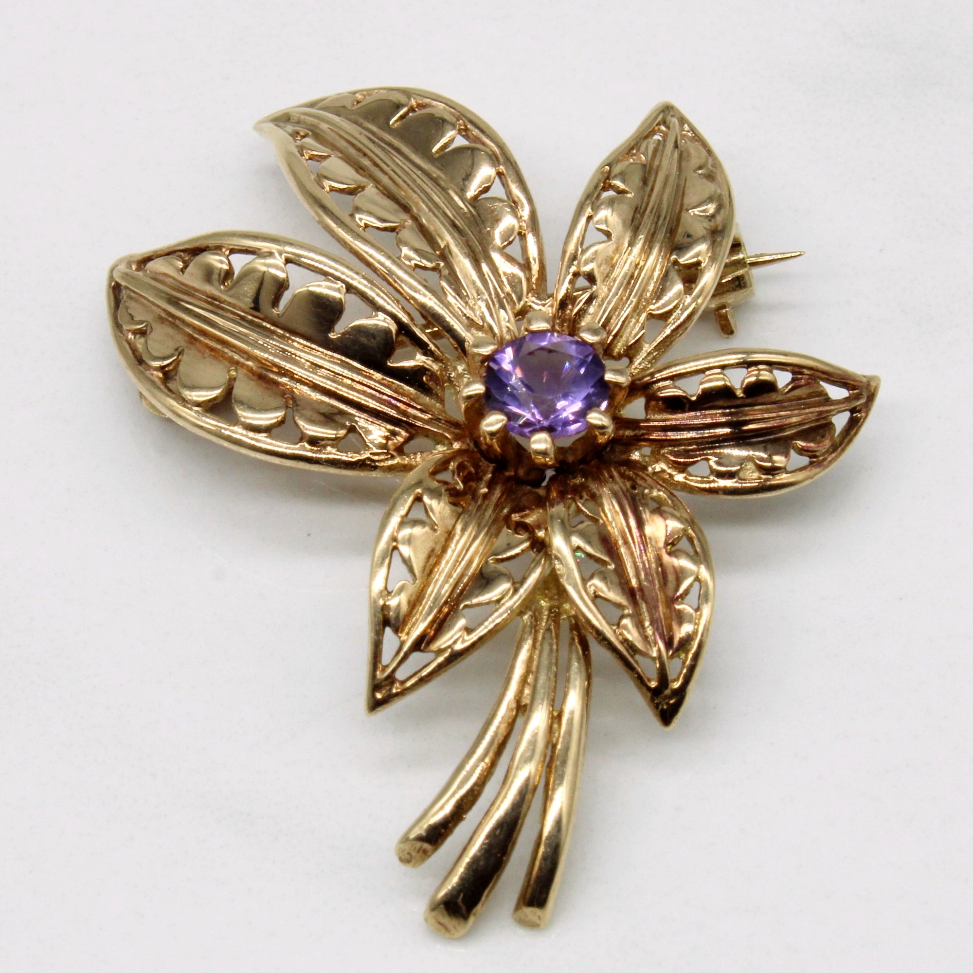 Vintage 1961 London Amethyst Flower Brooch | 0.36ct |