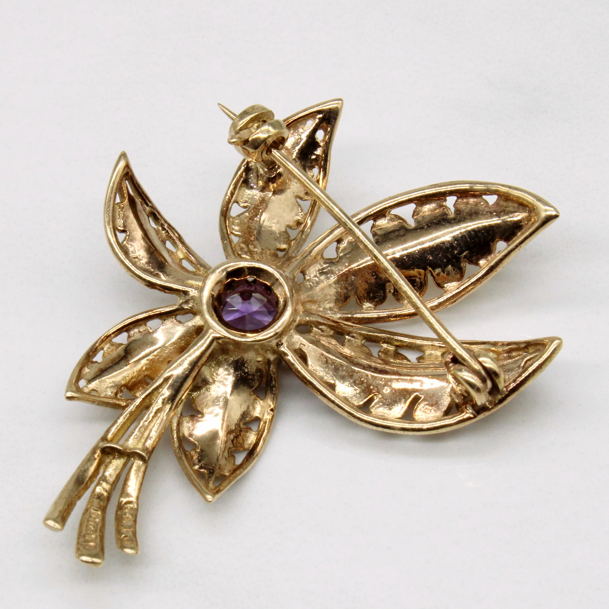 Vintage 1961 London Amethyst Flower Brooch | 0.36ct |