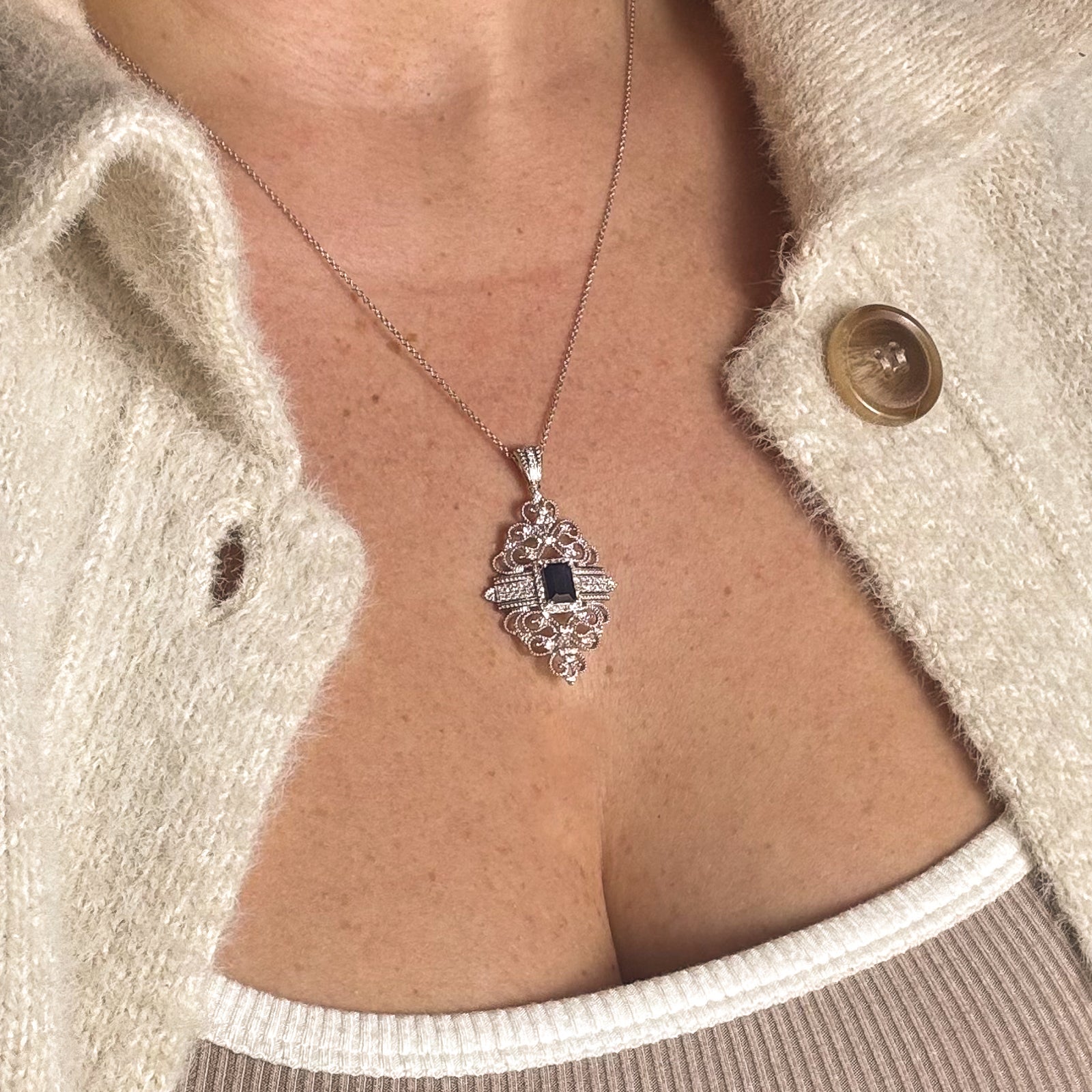 Blue Sapphire & Diamond Necklace | 1.20ct, 0.40ctw | 18" |
