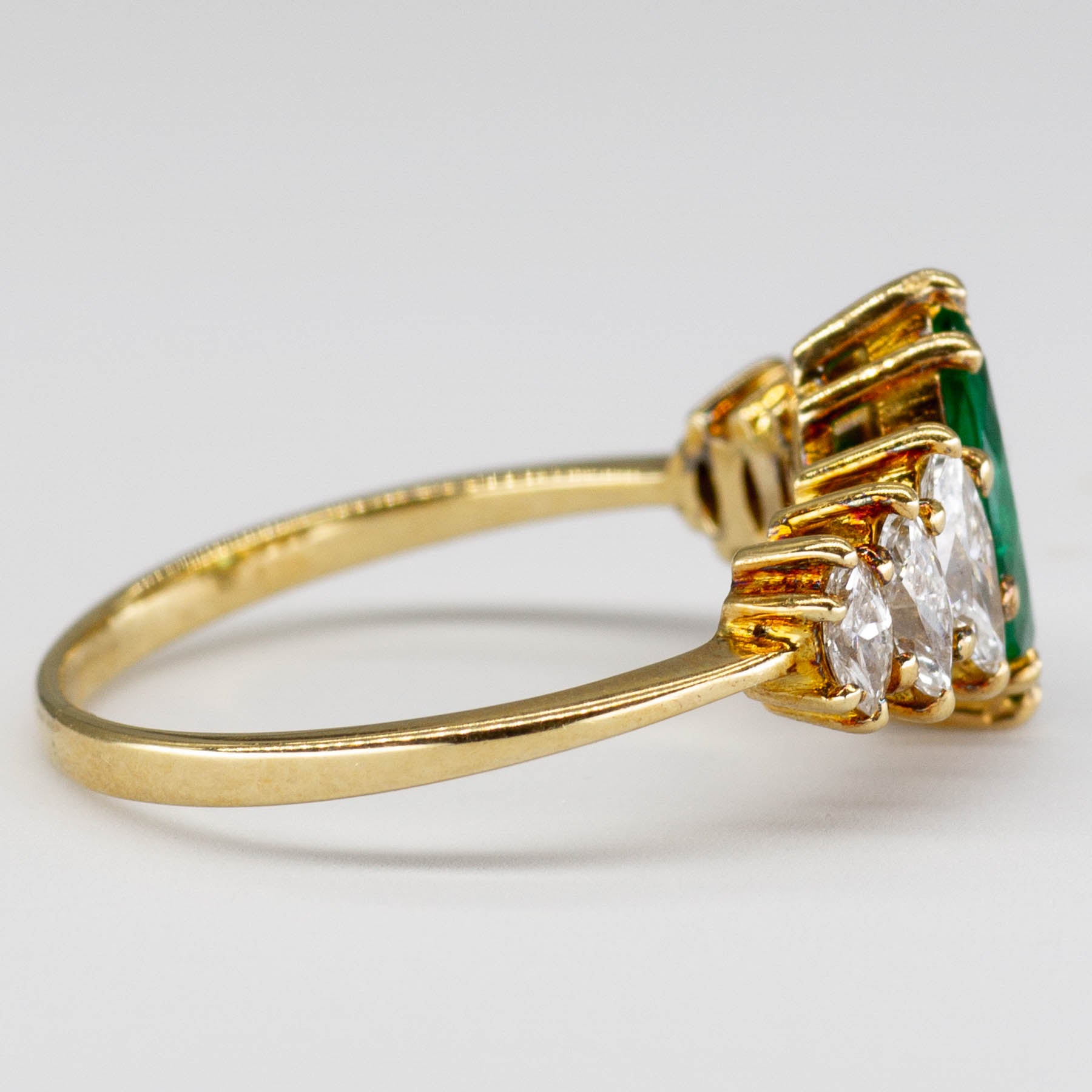 Vintage Marquis Emerald and Diamond Ring | SZ 7.5