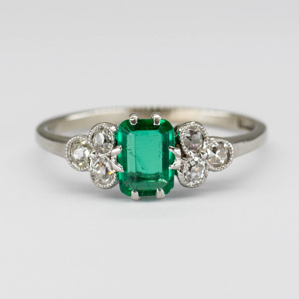 Edwardian 18k and Platinum Emerald and Diamond Ring | SZ 7.75 |