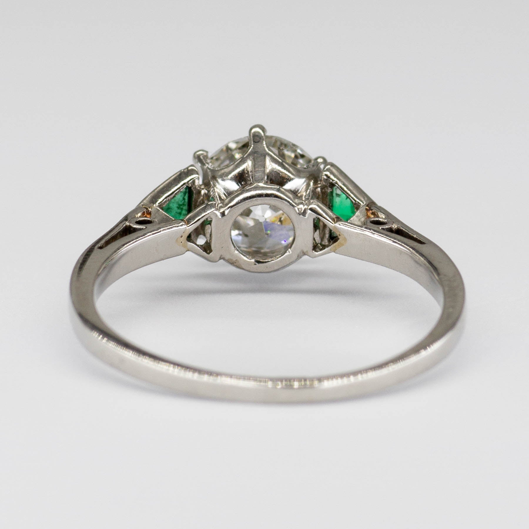 Art Deco Old European and Emerald Platinum Ring | SZ 6.5 | 1.12 ct SI1 F