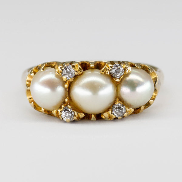 Antique Victorian Half Akoya Pearl and Old Mind Cut Diamond Ring | SZ 8