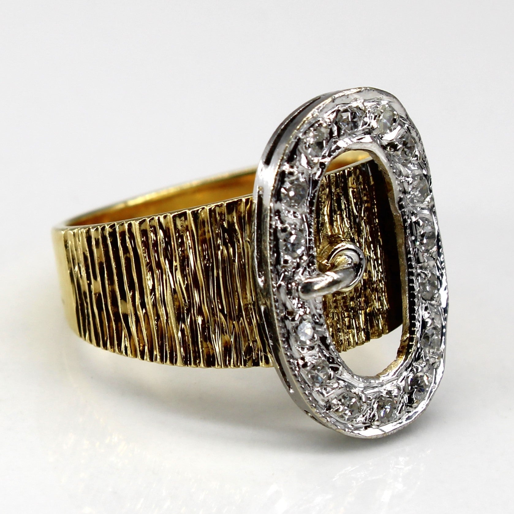Diamond Buckle Design Textured Gold Ring | 0.15ctw | SZ 6.25 |