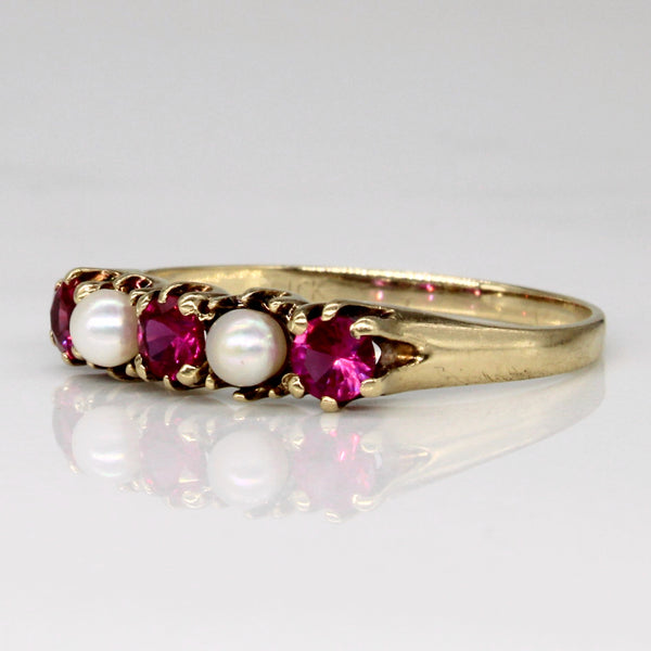 Synthetic Ruby & Pearl Ring | 0.36ctw | SZ 7.25 |