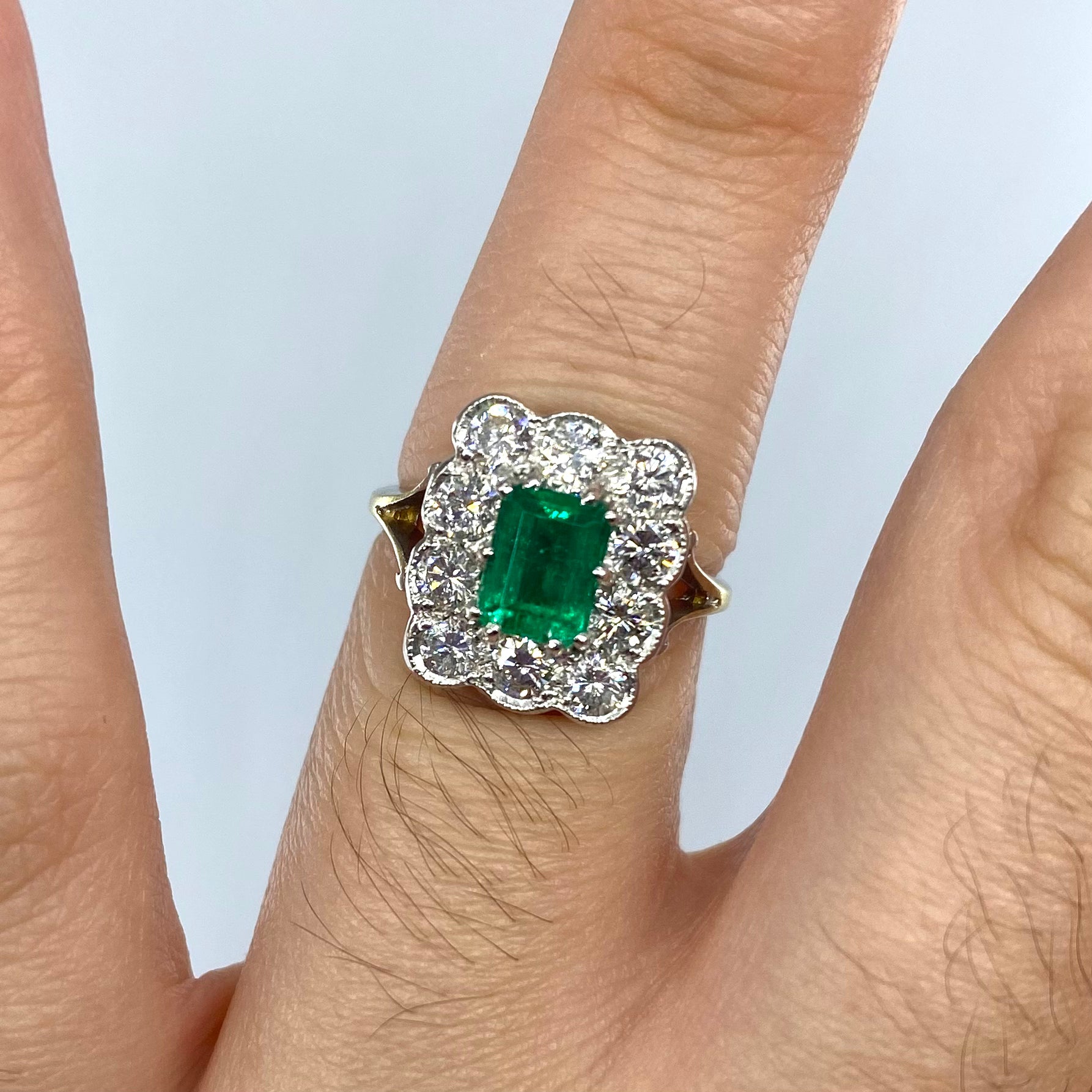 Vintage Emerald & Diamond Halo Ring | 0.65ct, 1.00ctw | SZ 4 |