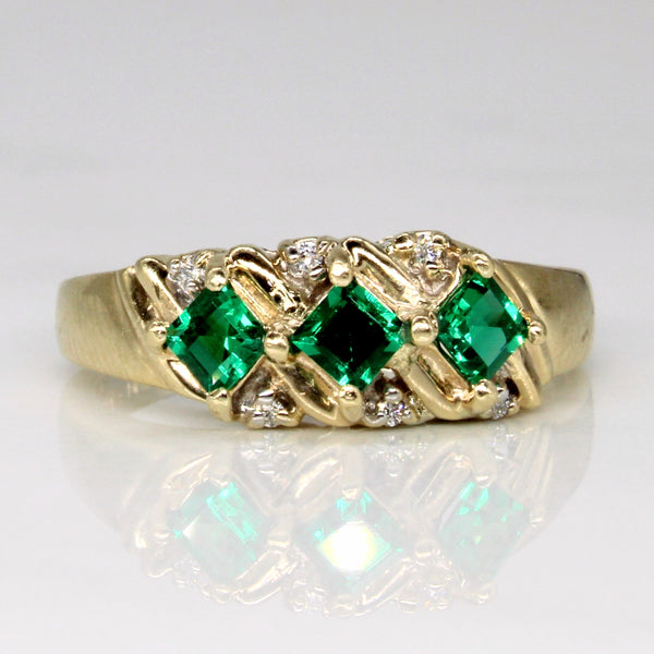 Synthetic Emerald & Natural Diamond Ring | 0.39ctw, 0.03ctw | SZ 6.75 |