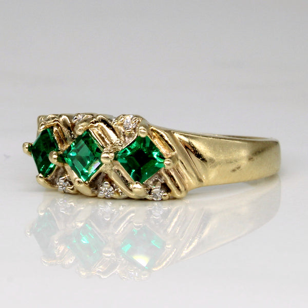 Synthetic Emerald & Natural Diamond Ring | 0.39ctw, 0.03ctw | SZ 6.75 |