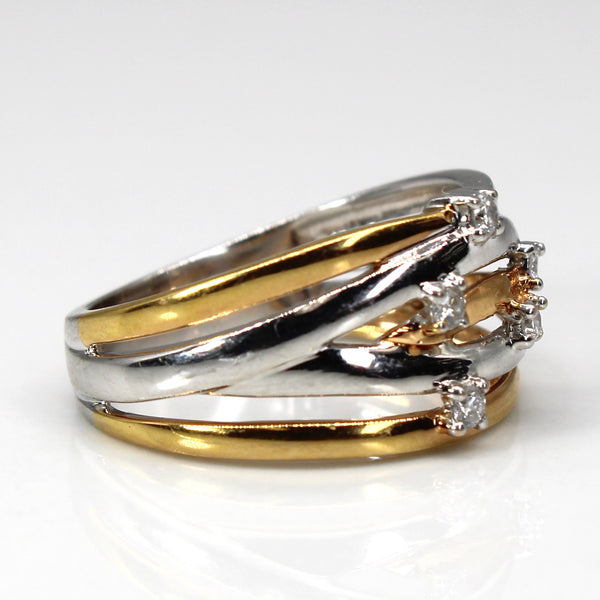 Two Tone Gold Diamond Crossover Ring | 0.10ctw | SZ 6 |