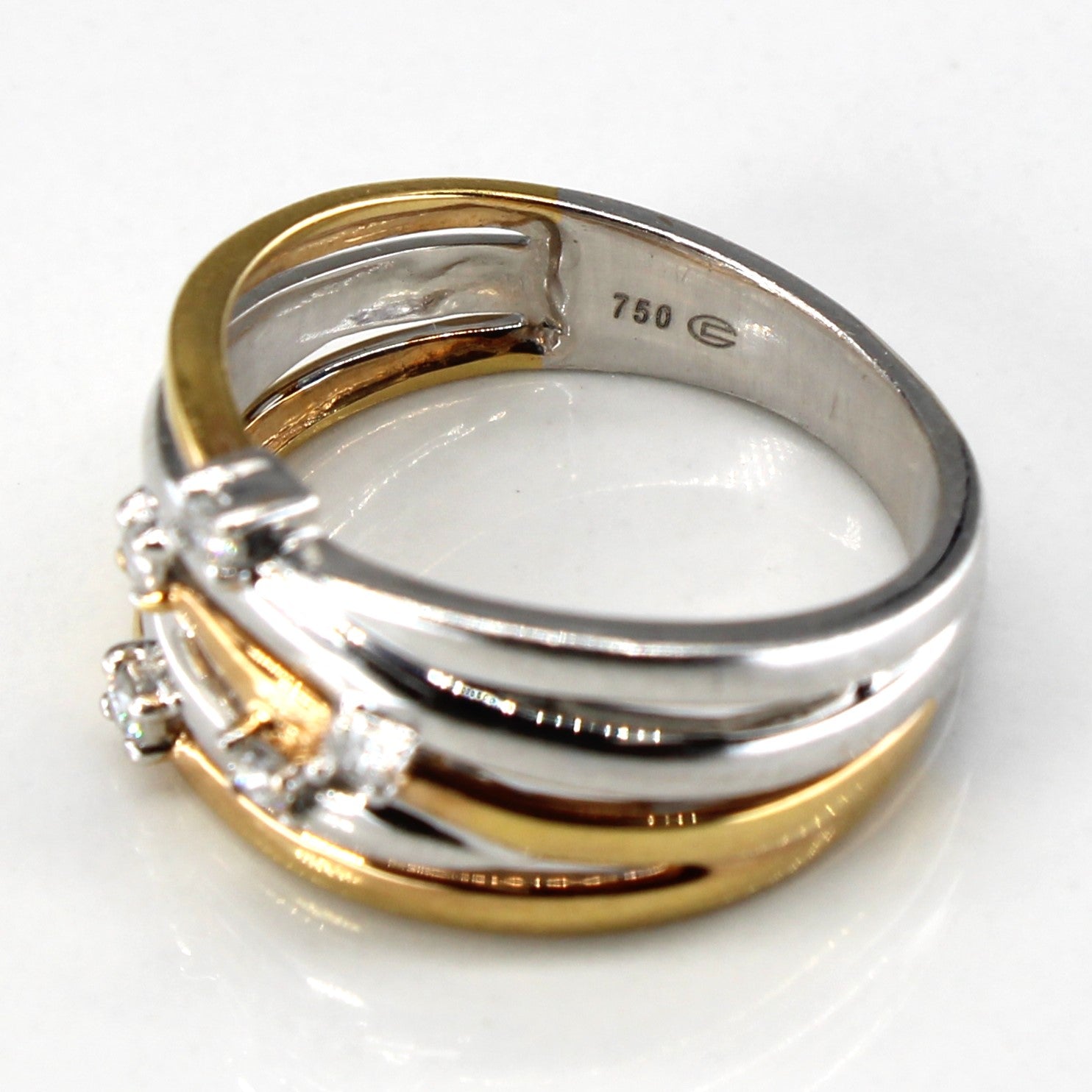 Two Tone Gold Diamond Crossover Ring | 0.10ctw | SZ 6 |