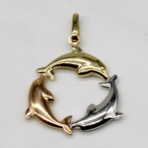 10k Tri Tone Gold Dolphin Wreath Charm