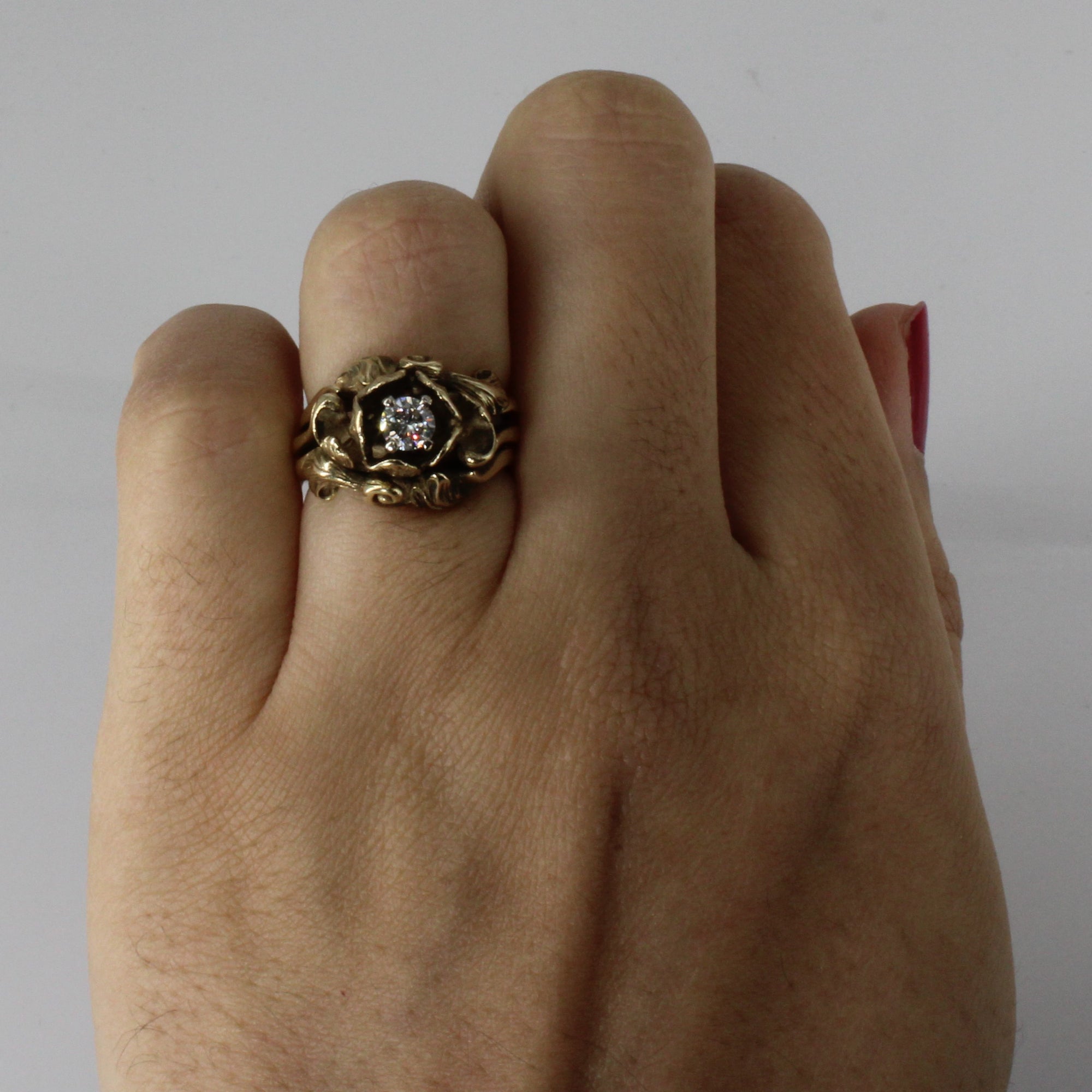 Flower Design High Set Solitaire Diamond Ring | 0.33ct | SZ 4.5 |
