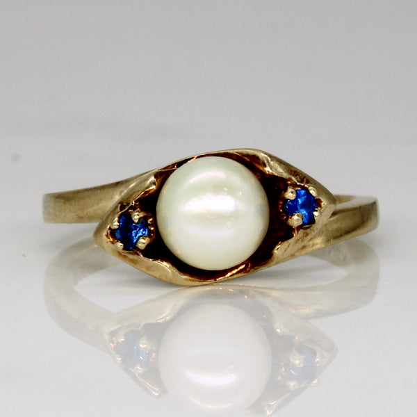 Pearl & Synthetic Sapphire Ring | 0.04ctw | SZ 6.25 |