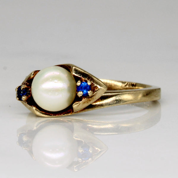 Pearl & Synthetic Sapphire Ring | 0.04ctw | SZ 6.25 |