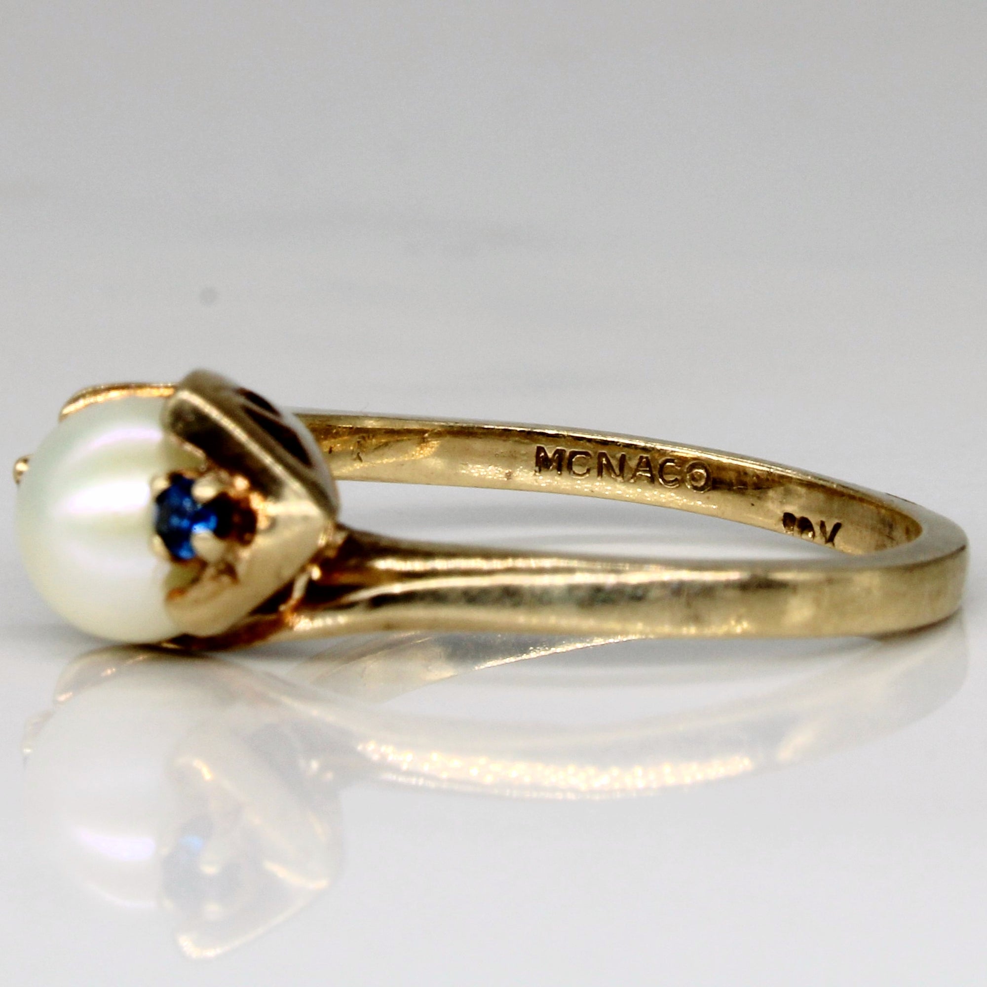 Pearl & Synthetic Sapphire Ring | 0.04ctw | SZ 6.25 |