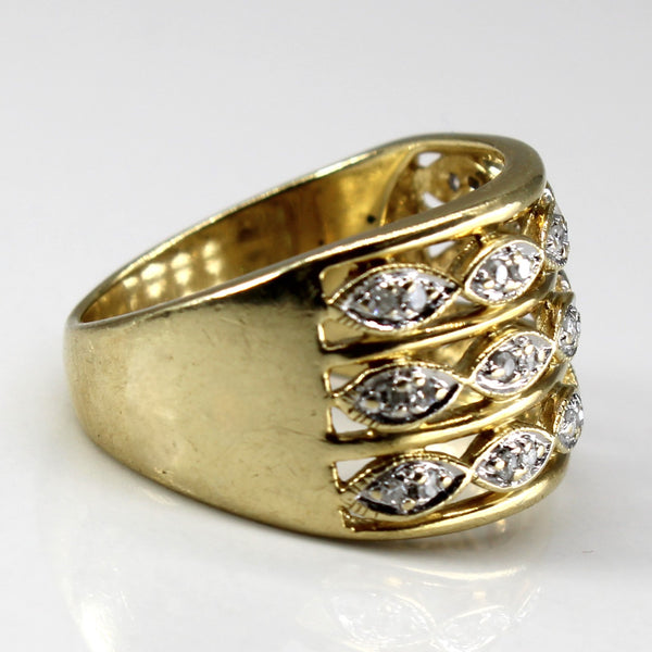 Textured Diamond Wide Gold Ring | 0.15ctw | SZ 6 |