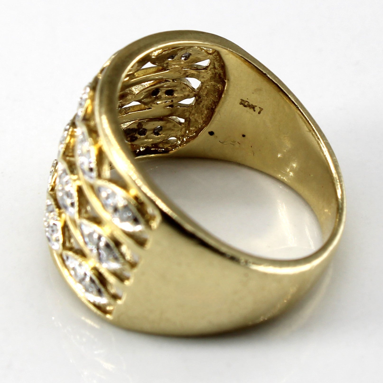 Textured Diamond Wide Gold Ring | 0.15ctw | SZ 6 |