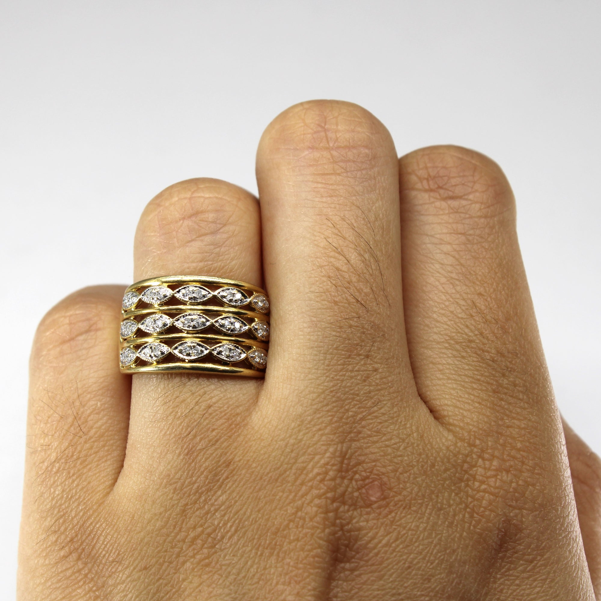 Textured Diamond Wide Gold Ring | 0.15ctw | SZ 6 |