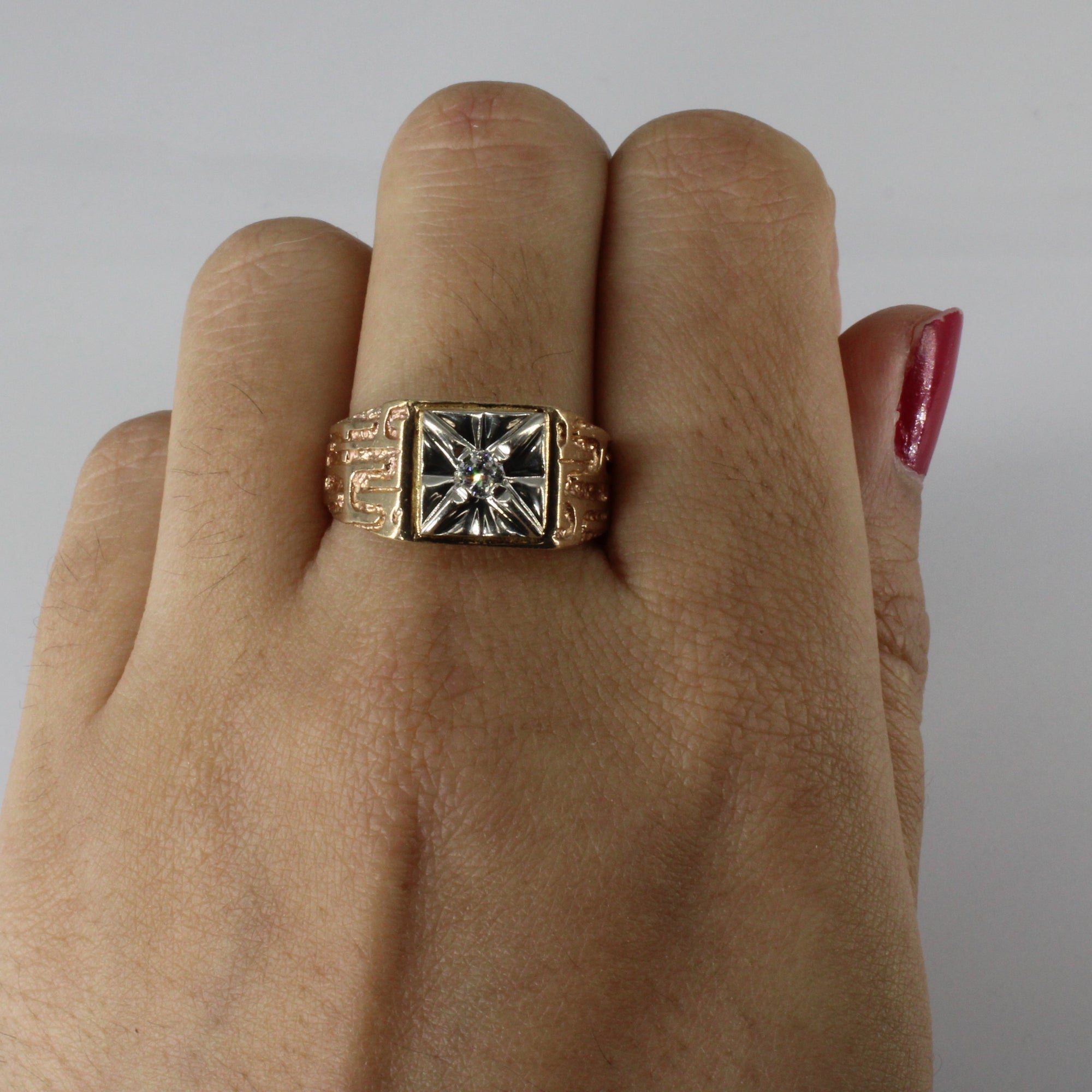 Claw Set Diamond Textured Ring | 0.12ct | SZ 8.75 |