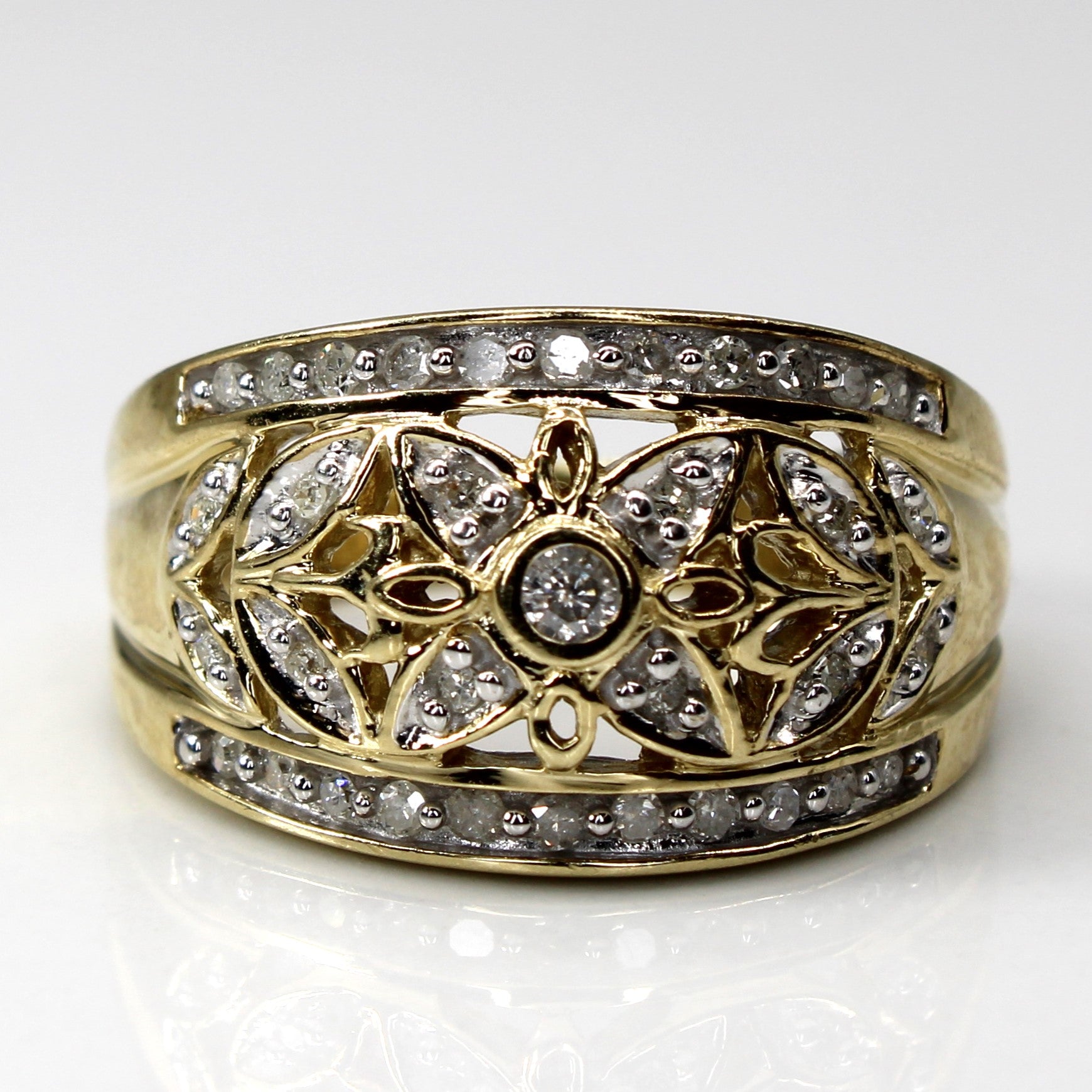 Filigree Diamond Gold Dome Ring | 0.35ctw | SZ 8 |