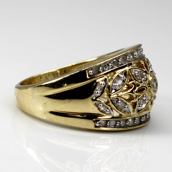 Filigree Diamond Gold Dome Ring | 0.35ctw | SZ 8 |