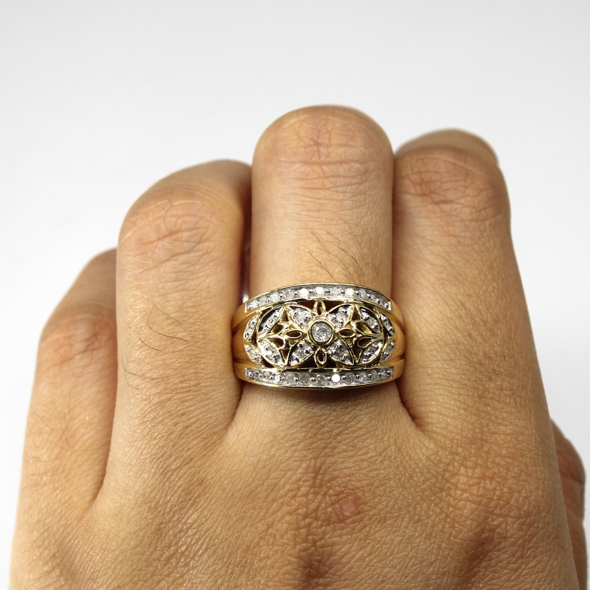 Filigree Diamond Gold Dome Ring | 0.35ctw | SZ 8 |