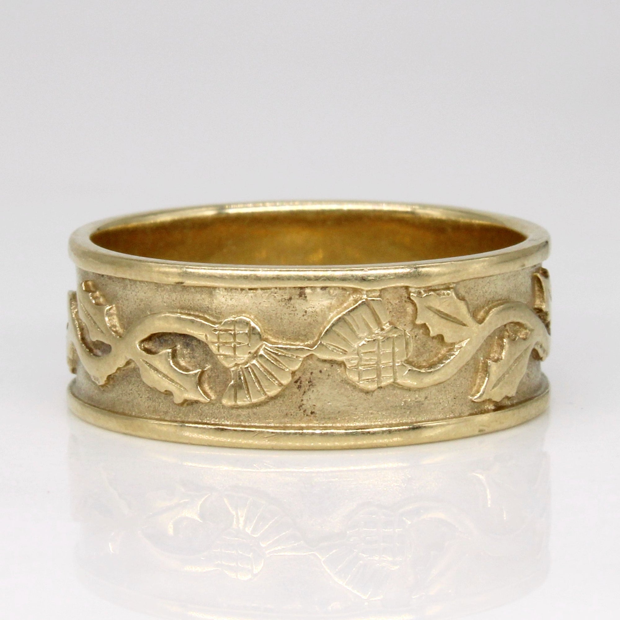 1922 London Hallmarked 9k Yellow Gold Vine Ring | SZ 9.5 |