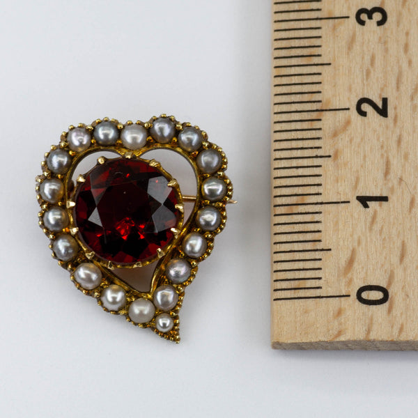 15k 1927 Witches Heart Garnet and Pearl Brooch/Pendant | 6.35ct