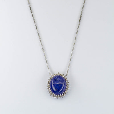 Tanzanite Cabochon White Gold Necklace| 4.97ct, 0.25ctw | 16